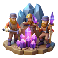 extraordinary contemporary A group of adventurous dwarves mining for gems in a cavern, lit by glowing crystals. Realistic style exclusive png