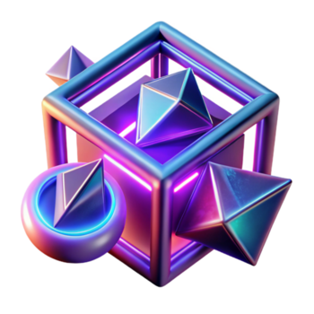 sereno astratto un' campo di geometrico forme, morphing e trasformando, illuminato di un' pulsante, neon leggero 4k png