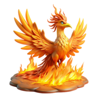 magnificent rustic A majestic phoenix, engulfed in vibrant flames, rising from a bed of glowing embers, illuminated by the fiery glow. Surrealist style high quality png