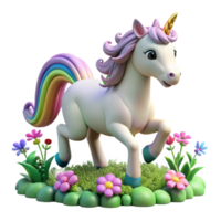 stunning abstract A playful unicorn prancing through a field of wildflowers, rainbow lighting, fantasy art, whimsical style professional png
