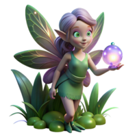 elegant classic A whimsical pixie with iridescent wings, holding a glowing orb, surrounded by fireflies in a twilight forest, digital art 4K png