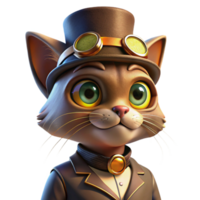 beautiful abstract A portrait of a steampunk cat wearing goggles and a tiny top hat, illuminated by a warm, inviting light. Vintage illustration style detailed png