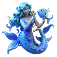 serene traditional A serene siren, with scales of pearlescent blue, singing an enchanting melody, surrounded by swirling schools of bioluminescent fish. Art Nouveau style 4K png
