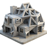 extraordinary vintage 3D-printed house, complex geometric patterns, concrete material, overcast lighting, futuristic architecture high resolution png