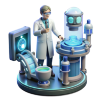 impressive modern A scientist working in a futuristic laboratory, surrounded by holographic displays and complex machinery, cool and clinical lighting, concept art style original png