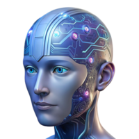 serene abstract A transparent human head filled with intricate circuitry and data flow, cyberpunk aesthetic, neon lighting detailed png
