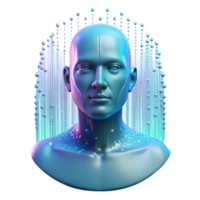 stunning abstract A holographic projection of a human face flickers in the air, surrounded by streams of binary code. Ambient lighting, digital art style high resolution png