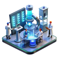 stunning abstract A futuristic laboratory filled with advanced technology, scientists working in the background, bright and sterile lighting high resolution png