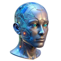 elegant abstract A transparent human head filled with intricate circuitry and data flow, cyberpunk aesthetic, neon lighting 4K png