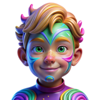 beautiful vintage Portrait of a child with vibrant face paint swirling in abstract patterns, lit by colorful neon lights, in a pop art style genuine png