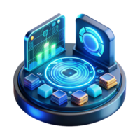 impressive modern A futuristic HUD interface displaying complex data visualizations, intricate details, glowing neon blue original png