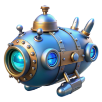extraordinary creative A complex steampunk submarine, with portholes and intricate gears, underwater, blue-tinted lighting high quality png