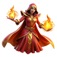 dramatic artistic A powerful sorceress with flowing crimson robes, casting a spell of shimmering golden energy, under a blood-red sky. Greg Rutkowski style high quality png