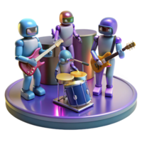 impressive creative A group of robotic musicians, each playing a different instrument, performing on a stage with colorful spotlights. Pop art style original png