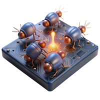 dramatic creative A swarm of nanobots repairing a damaged circuit board, glowing with microscopic sparks, in a hyperrealistic close-up detailed png