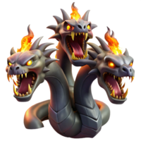 wonderful rustic A menacing hydra with multiple heads, breathing fire, dark fantasy art high quality png
