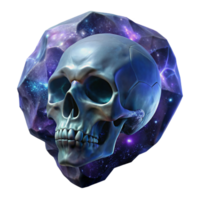 serene minimalist A giant, crystalline skull floating in a sea of cosmic nebulae, in a dark fantasy art style, detailed png