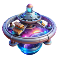 magnificent traditional A futuristic, space station orbiting a vibrant, colorful nebula, with docking bays and rotating sections, illuminated by the nebula's glow, in a cosmic style high quality png