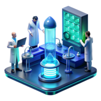 vibrant rustic A futuristic laboratory with glowing equipment and holographic displays, scientists working in the background, cool blue lighting, sci-fi style high quality png