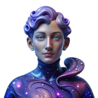 magnificent artistic Portrait of a person composed entirely of swirling galaxies, nebulae, and stars, lit by cosmic light, in a surreal art style high resolution png