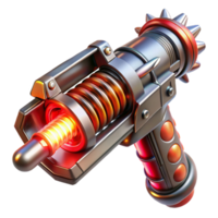 vibrant creative A futuristic weapon with glowing energy coils and intricate details, metallic textures and sleek design, dark background with red accents, sci-fi style premium png