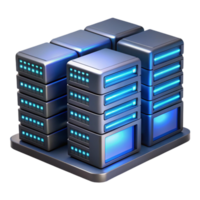 extraordinary rustic A server farm with rows of blinking servers, illuminated by cool blue server room lighting, in a technical style 4K png