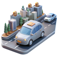 stunning abstract A self-driving car navigating a busy city street, realistic rendering, daytime lighting high quality png