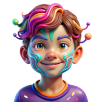 beautiful contemporary Portrait of a child with vibrant face paint swirling in abstract patterns, lit by colorful neon lights, in a pop art style 4K png