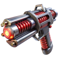 beautiful creative A futuristic weapon with glowing energy coils and intricate details, metallic textures and sleek design, dark background with red accents, sci-fi style high quality png