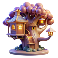 serene modern A whimsical treehouse nestled among the branches of a giant glowing tree, with intricate details, warm, inviting light. Fantasy art style authentic png