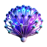 beautiful abstract A network of glowing fiber optic cables forming the shape of a human brain, cool blue and purple lighting, abstract art style premium png