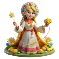stunning modern A benevolent Slavic goddess Mokosh, spinning thread of fate, surrounded by blooming flowers, illuminated by warm sunlight. Slavic folklore style high quality png