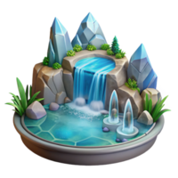 beautiful abstract A hidden waterfall cascading into a crystal clear pool, magical setting, fantasy art genuine png