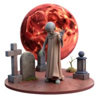 stunning traditional A lone, emaciated figure in tattered rags standing in a desolate graveyard under a blood-red moon, with decaying tombstones in the foreground. Gothic horror style exclusive png