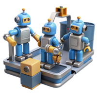 dramatic vintage A group of robots working in a factory, industrial setting, realistic style professional png