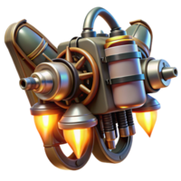 impressive minimalist A steampunk jetpack with glowing turbines and intricate pipework. Dynamic, action lighting. Comic book style authentic png