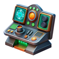 dramatic vintage A futuristic control panel with glowing buttons and holographic displays, complex data visualizations, dark background with green and orange accents, sci-fi style high resolution png