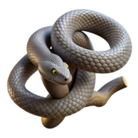 vibrant rustic A slithering snake coiled around a tree branch, close-up, textured scales, realistic style genuine png
