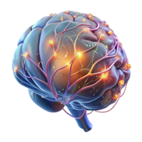 extraordinary vintage A holographic projection of a human brain, neural pathways firing as electrical impulses, in a dark, abstract void high quality png