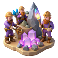 extraordinary artistic A group of adventurous dwarves mining for gems in a cavern, lit by glowing crystals. Realistic style original png