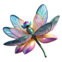 extraordinary contemporary A hyperrealistic dragonfly with stained glass wings, hovering over a fractalized lotus flower, illuminated by chromatic aberration, Art Deco style premium png