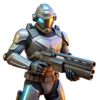vibrant artistic A futuristic soldier in power armor, holding a plasma rifle, dramatic lighting, dynamic pose exclusive png