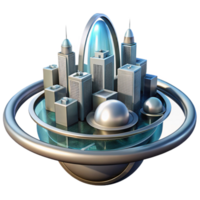 elegant artistic A futuristic city built on the rings of Saturn, its structures gleaming in the reflected sunlight. Realistic lighting, architectural style premium png