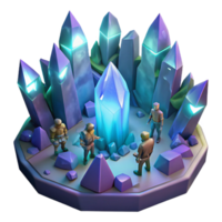 beautiful modern A group of adventurers exploring a crystal cave, illuminated by the soft glow of the crystals. Digital painting style high resolution png