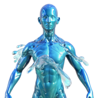 serene rustic A human figure composed entirely of flowing water, illuminated by underwater sunlight. Impressionist style genuine png