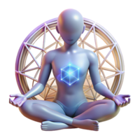 stunning modern A human figure meditating within a mandala of light and geometric patterns, in a spiritual art style, authentic png