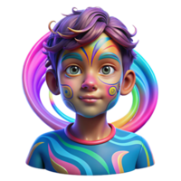 impressive vintage Portrait of a child with vibrant face paint swirling in abstract patterns, lit by colorful neon lights, in a pop art style detailed png