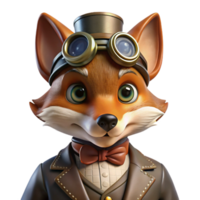 extraordinary rustic A close-up portrait of a steampunk fox wearing goggles and a tiny top hat, intricate clockwork mechanisms visible on its face. Soft, Rembrandt lighting. Steampunk style original png
