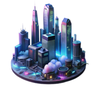 magnificent creative A cyberpunk cityscape at night, towering skyscrapers piercing the smog-filled sky, illuminated by holographic advertisements and flying vehicles exclusive png