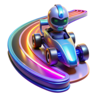 wonderful traditional A robot racing car speeding around a futuristic track, lit by colorful neon lights and speed trails in a racing game style exclusive png